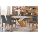 Ver imagem 1 de Conjunto: Mesa Sala Jantar Imperatriz Tampo Madeirado C/ Vidro Curvo 180x90 e 6 Cadeiras Imperatriz