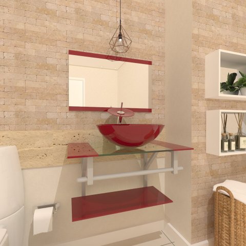 Gabinete de Vidro 80cm Ac Cuba Redonda Vermelho Cereja