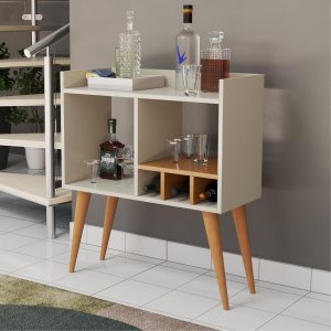 Aparador Mini Bar com Adega Pés Palito em Mdf Moderno:off White