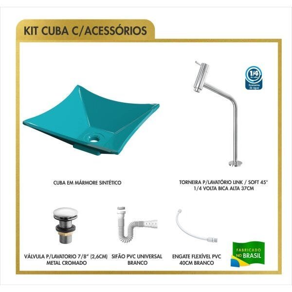 Kit Cuba L30 Torneira Link 1062 Metal Válvula Click 1 Polegada G Sifão Pvc Flexível Compace - 3