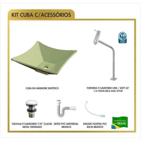 Kit Cuba L30 Torneira Link 1062 Metal Válvula Click 1 Polegada G Sifão Pvc Flexível Compace - 8