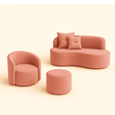 Ver imagem 1 de Conjunto 01 Poltrona + Sofá e 1 Puff Curvo Orgânico Nature Gaia Veludo Rosa - Montanaris Decor