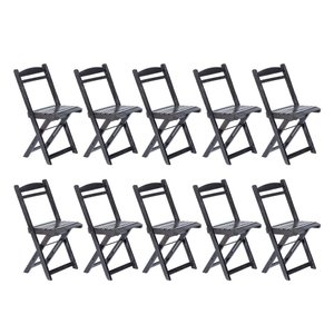 Kit 10 Cadeiras Dobrável 100% Madeira Maciça Ypê Ideal para Áreas Externas e Internas Preto