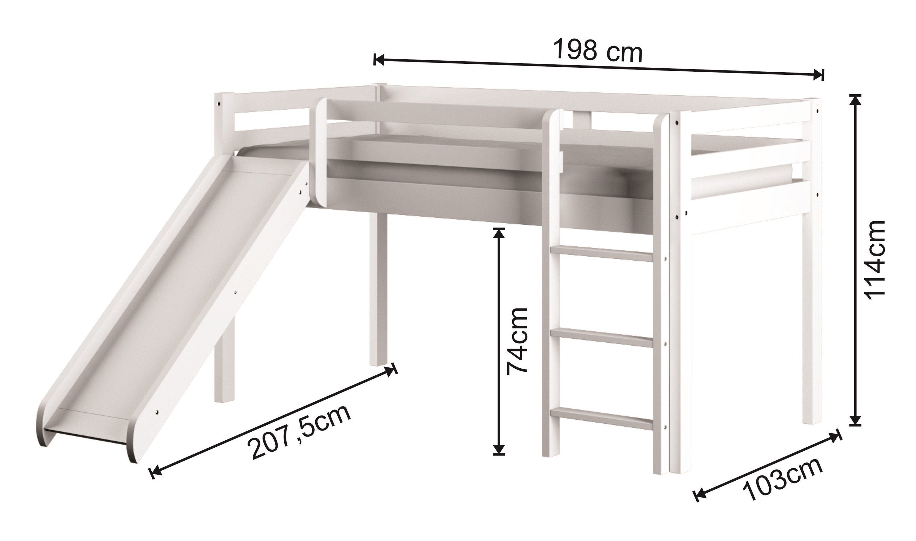 Cama Alta Kids com Escorregador em Madeira Maciça/MDF - 5