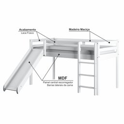 Cama Alta Kids com Escorregador em Madeira Maciça/MDF - 4
