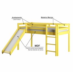 Cama Alta Kids com Escorregador em Madeira Maciça/MDF - 5