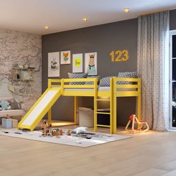 Cama Alta Kids com Escorregador em Madeira Maciça/MDF - 1