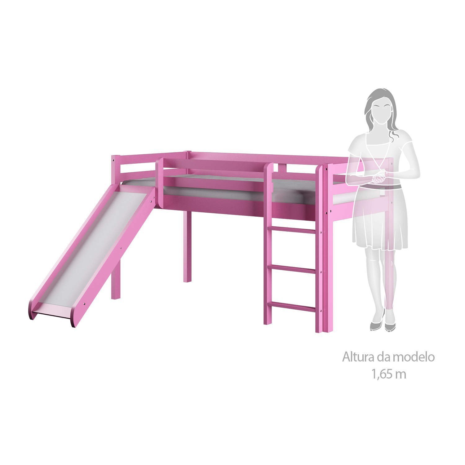 Cama Alta Kids com Escorregador em Madeira Maciça/MDF - 3