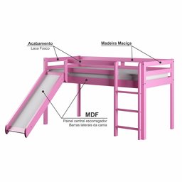 Cama Alta Kids com Escorregador em Madeira Maciça/MDF - 5