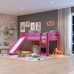Cama Alta Kids com Escorregador em Madeira Maciça/MDF - 1