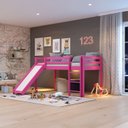 Ver imagem 1 de Cama Alta Infantil com Escorregador em Madeira Maciça/MDF Rosa