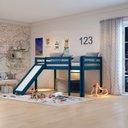 Ver imagem 1 de Cama Alta Infantil com Escorregador em Madeira Maciça/MDF Azul