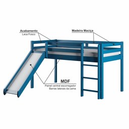 Cama Alta Kids com Escorregador em Madeira Maciça/MDF - 5
