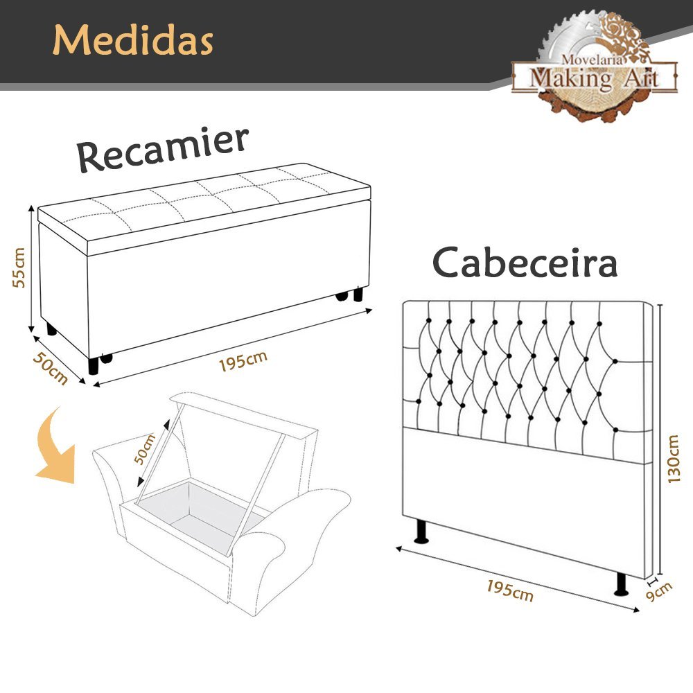 Kit Cabeceira King + Recamier Baú Sapateira 195cm PHOENIX Sintético Marrom Escuro - Making Art: Marr - 4