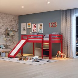 Cama Alta Kids com Escorregador em Madeira Maciça/MDF - 1