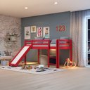 Ver imagem 1 de Cama Alta Infantil com Escorregador em Madeira Maciça/MDF Vermelho