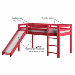 Cama Alta Kids com Escorregador em Madeira Maciça/MDF - 5