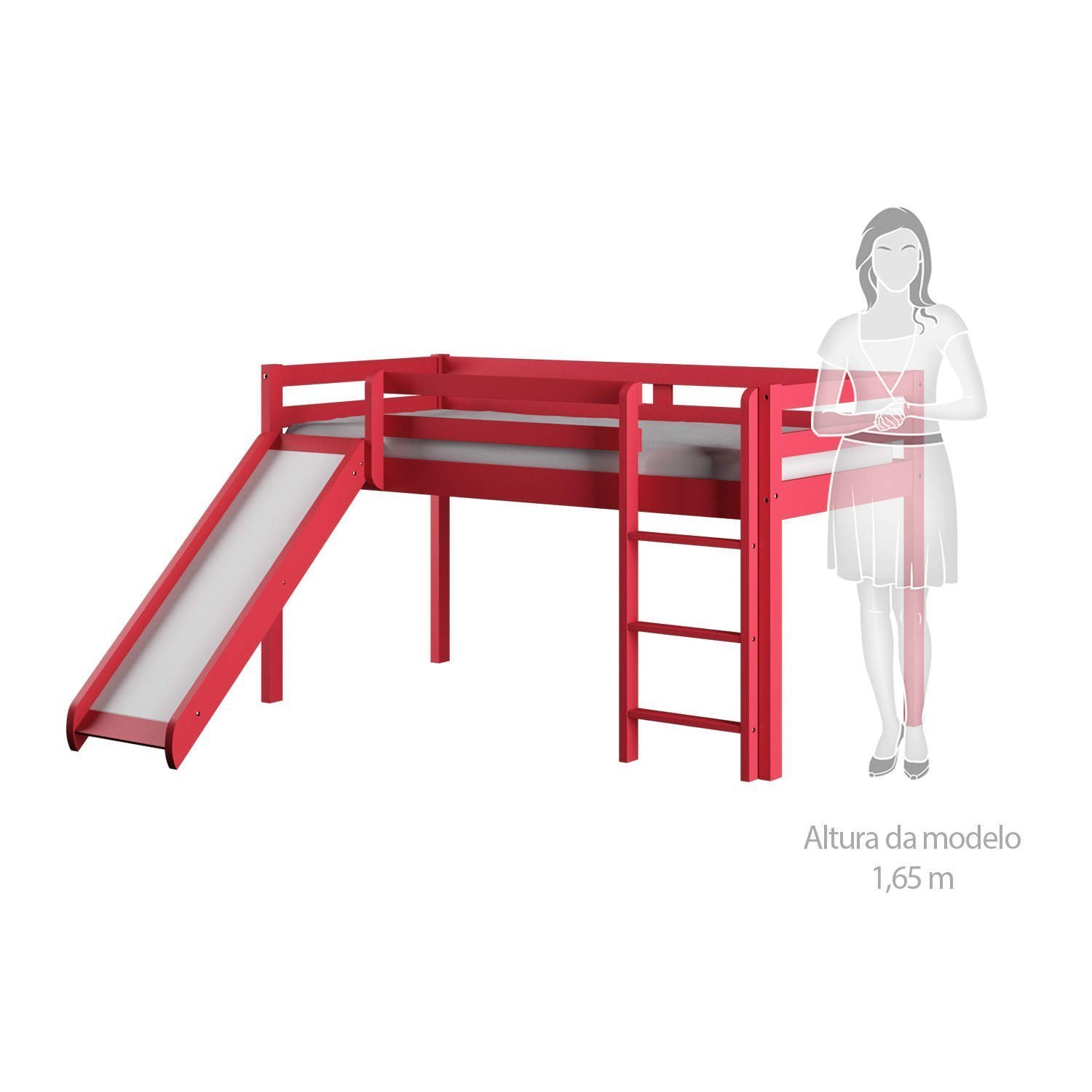 Cama Alta Kids com Escorregador em Madeira Maciça/MDF - 3