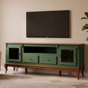 Ver imagem 1 de Rack para TV até 75 Polegadas 195cm 2 Portas Vidro 2 Gavetas Prateleira Interna Pés Luis Xv