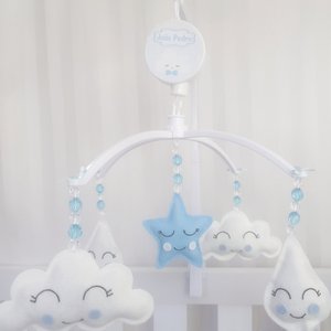 MOBILE PARA BERÇO MUSICAL GIRATÓRIO CHUVA DE AMOR AZUL