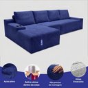 Ver imagem 3 de Sofá Evo 3,40m Molas Ensacadas com Chaise Lounge Esquerda Velourê Azul Cama Inbox