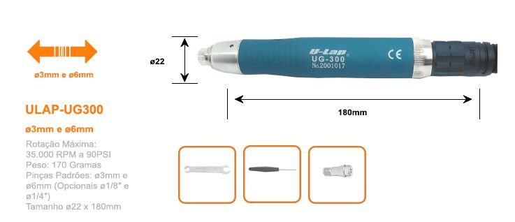 Buril/ Micro-Retífica Alto Torque ø3 e ø6mm 35.000 RPM UG-300 - 6