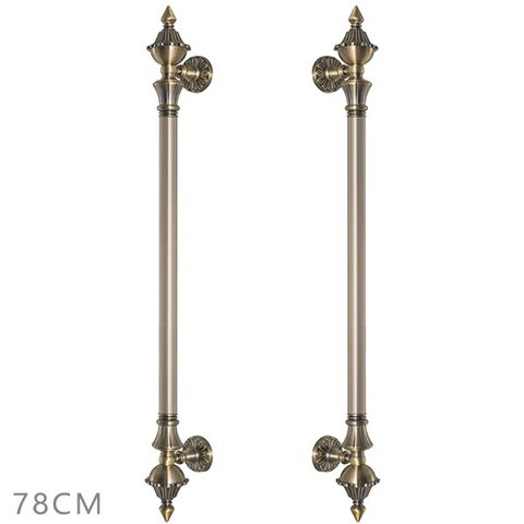 Puxador Duplo Classic 780mm Bronze Antigo Porta Pivotante Correr Passagem Madeira Vidro Rústico