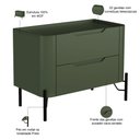 Ver imagem 2 de Mesa de Cabeceira Orgânica 2 Gavetas Pés Industrial Preto Bliss I03 Musgo - Lyam Decor