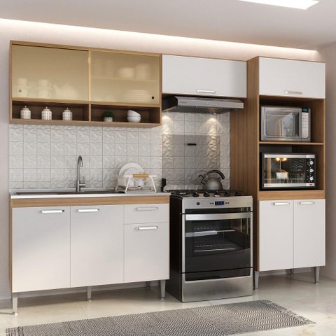 Armário de Cozinha Compacta Modulada com Gabinete para Pia Paris Multimóveis Mp2227 Rustic/branco