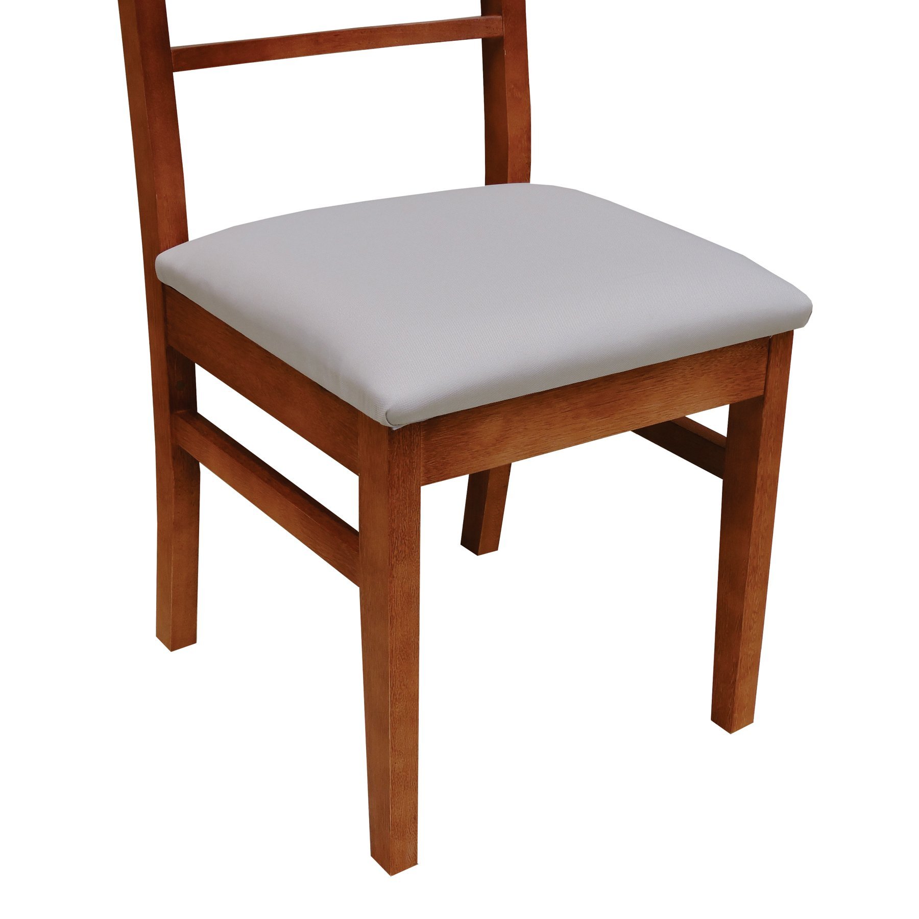Cadeira Denver Madeira Maciça Encosto Ripado Assento Estofado - Amêndoa Linho Bege - 7