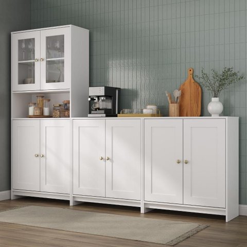 Armário de Cozinha com Balcão e Paneleiro 8 Portas 5 Prateleiras Americano 252cm Cor Branco -