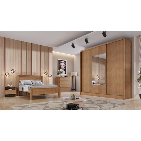 Guarda Roupa Casal com Espelho 3 Portas 8 Gavetas - Arezzo Plus-Cumaru - Móveis Novo Horizonte