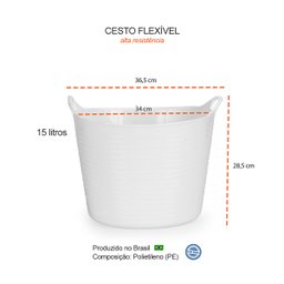 Balde Flexivel Cesto Multiuso Branco Roupa Brinquedos 15l - 2
