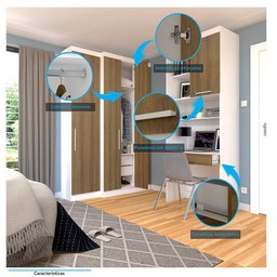 Quarto Home Office com Guarda Roupas e Bancada de Estudos Alpes Luciane Móveis - 5
