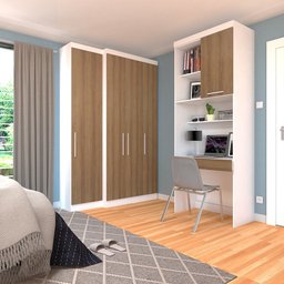 Quarto Home Office com Guarda Roupas e Bancada de Estudos Alpes Luciane Móveis - 2