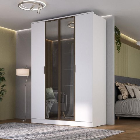 Guarda Roupa 1,60m 4 Portas 2 Reflecta C/ Led 100% Mdf Cor:branco