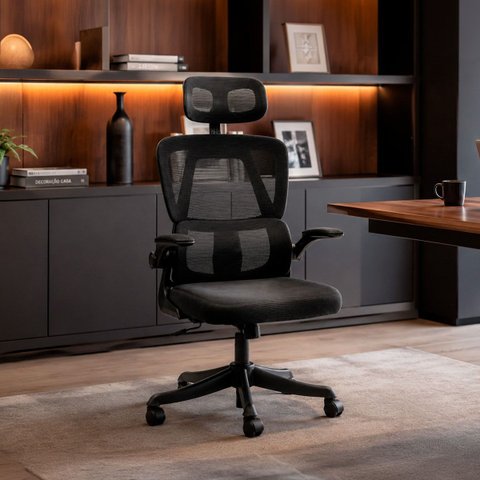 Cadeira Presidente Legacy Ergonômica Tela Mesh Apoio Cabeça até 120kg Preto