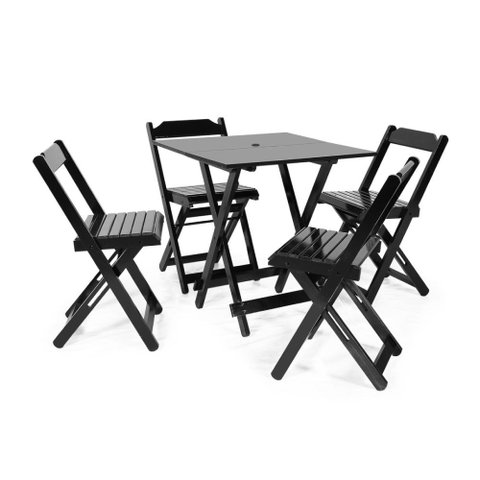Jogo de Mesa 70x70 C/4 Cadeiras com Furo para Ombrelone Preto - Móveis Britz