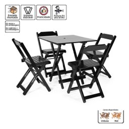Jogo de Mesa 70x70 C/4 Cadeiras com Furo para Ombrelone Preto - Móveis Britz - 3