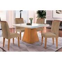 Ver imagem 1 de Conjunto: Mesa Sala Jantar Luna c/ Tampo Madeirado c/ Vidro Canto Curvo 90x90cm e 4 Cadeiras Amsterd