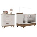 Ver imagem 1 de Berço Americano Vitória e Cômoda Infantil Retro Maya Off White Carvalho – Carolina