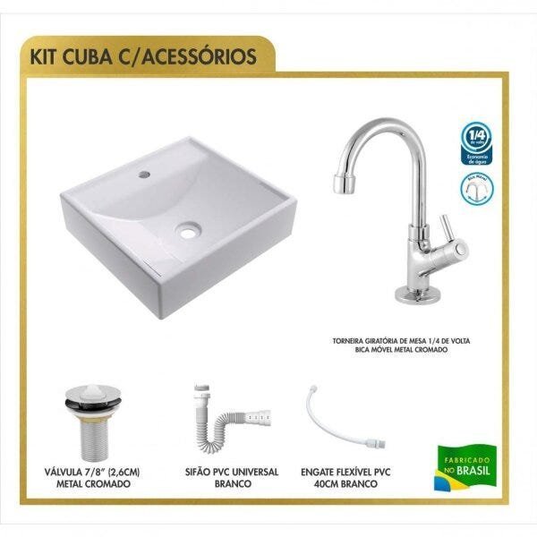 Kit Cuba Q39 Torneira 1198 Metal Válvula 1 Polegada Sifão PVC Flexível Compace - 3