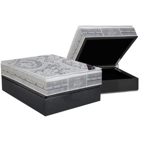 Cama Box Baú Casal: Colchão Molas Ensacadas Castor Pocket Super Luxo Látex SLX + Base CRC Suede