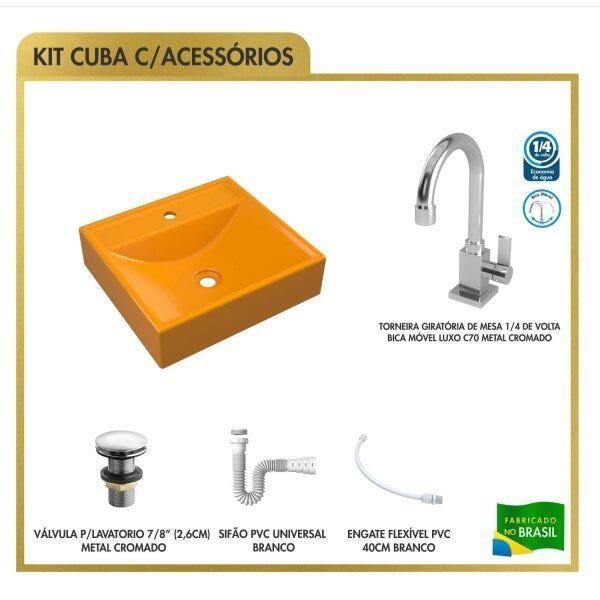 Kit Cuba Q39 Torneira Luxo 1195 Metal Válvula Click 1 Polegada G Sifão Pvc Flexível Compace - 3