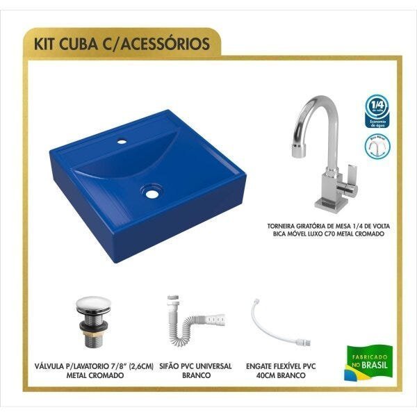 Kit Cuba Q39 Torneira Luxo 1195 Metal Válvula Click 1 Polegada G Sifão Pvc Flexível Compace - 3