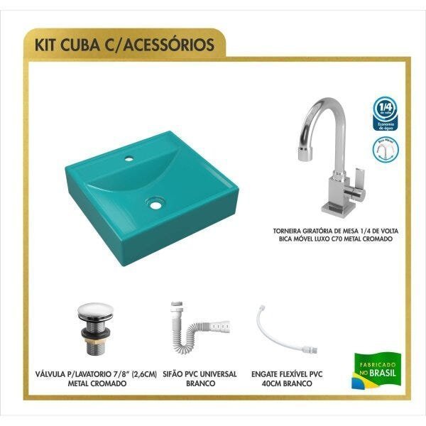 Kit Cuba Q39 Torneira Luxo 1195 Metal Válvula Click 1 Polegada G Sifão Pvc Flexível Compace - 3