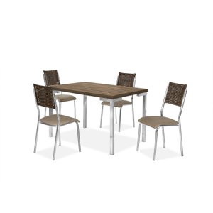 Mesa De Jantar Inovare CR 1,20X0,80 MDP-4 Cadeira Junco CR - Junco - Tampo Nogal