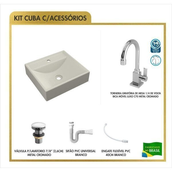 Kit Cuba Q39 Torneira Luxo 1195 Metal Válvula Click 1 Polegada G Sifão Pvc Flexível Compace - 3