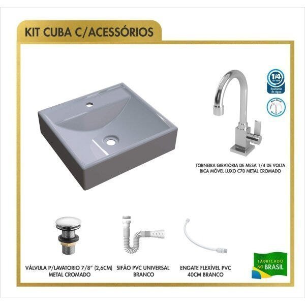 Kit Cuba Q39 Torneira Luxo 1195 Metal Válvula Click 1 Polegada G Sifão Pvc Flexível Compace - 3