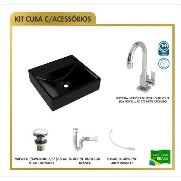 Kit Cuba Q39 Torneira Luxo 1195 Metal Válvula Click 1 Polegada G Sifão Pvc Flexível Compace - 3